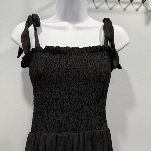 Summersalt Silky Luxe Maxi Dress Smocked Ruffle Hem Tie Straps Black Boho Size M - Picture 2 of 11